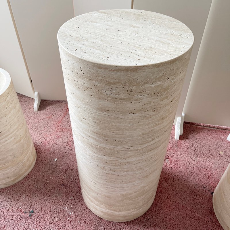 Living Room Round End Natural Stone Cylindrical Rice White Travertine Plinth