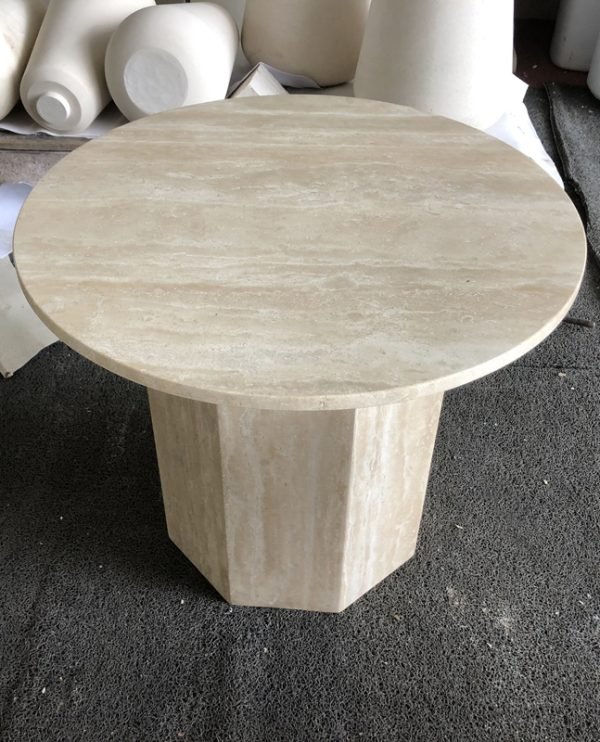 Nordic Simple Style Garden Living Room Decor Octagon Leg White Travertine Round Coffee Table