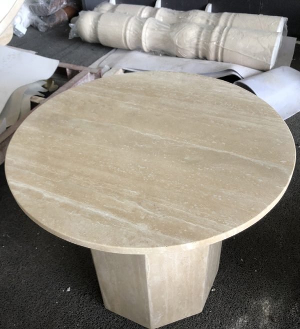 Nordic Simple Style Garden Living Room Decor Octagon Leg White Travertine Round Coffee Table