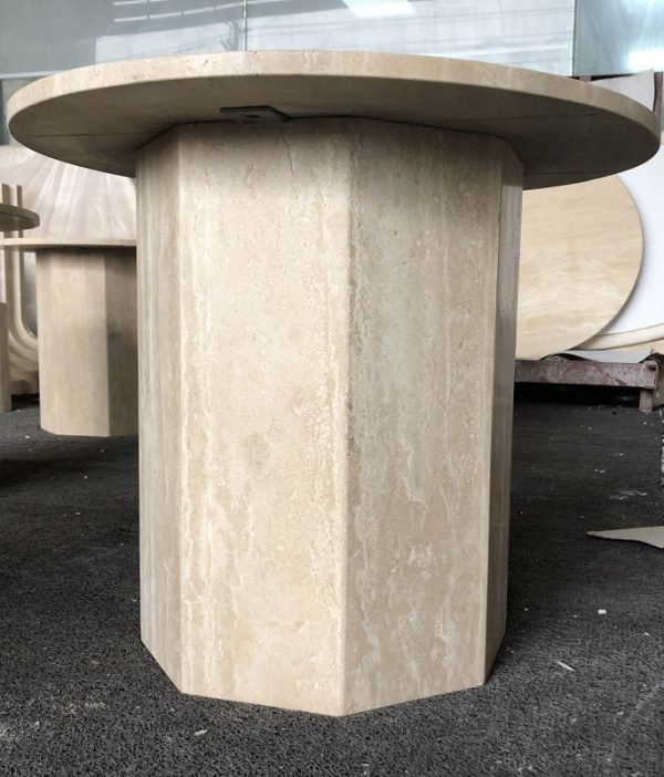 Nordic Simple Style Garden Living Room Decor Octagon Leg White Travertine Round Coffee Table