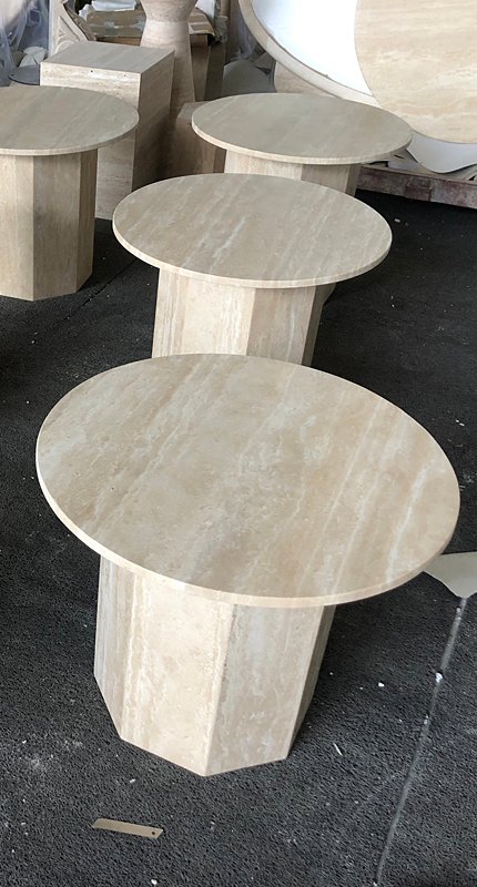 Nordic Simple Style Garden Living Room Decor Octagon Leg White Travertine Round Coffee Table