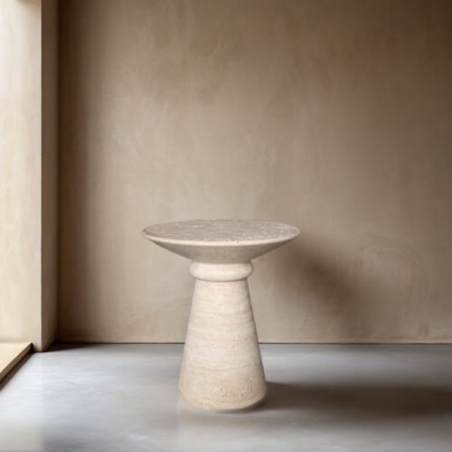 Living Room Furniture Modern Conical Beige Travertine Side Table