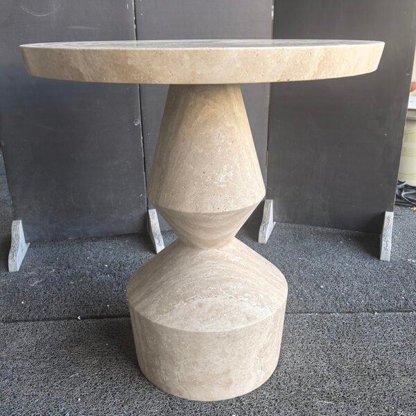 Artistic Style Furniture Chess Shaped Leg Beige Travertine Side Table