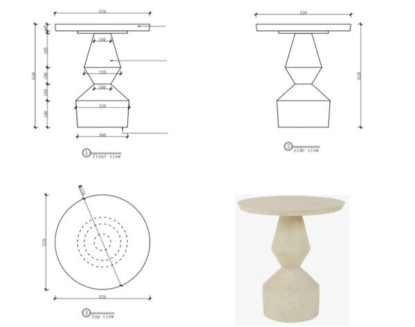Artistic Style Furniture Chess Shaped Leg Beige Travertine Side Table