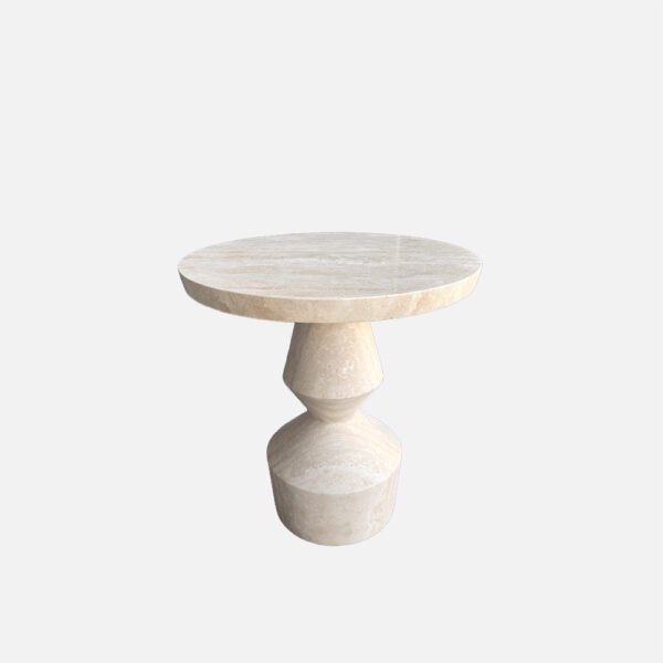 Artistic Style Furniture Chess Shaped Leg Beige Travertine Side Table