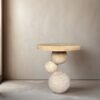 Home Decoration Abstract Art Style Leg Beige Travertine Side Table