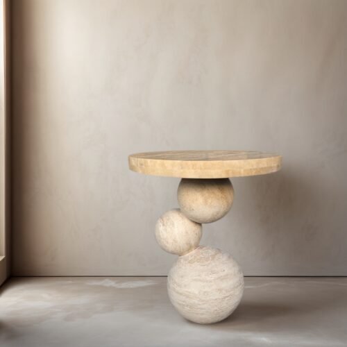 Home Decoration Abstract Art Style Leg Beige Travertine Side Table