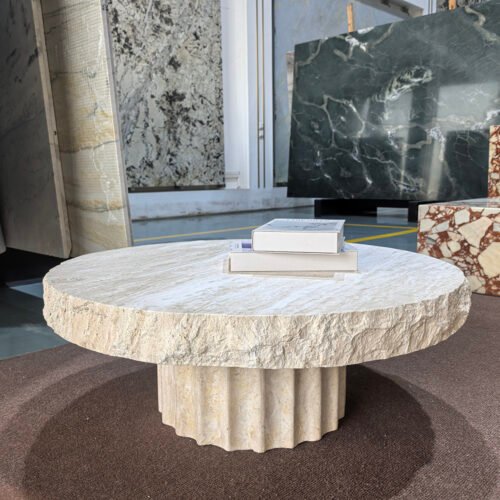 Natural Style Chiseled-Edge Thickened Beige Travertine Coffee Table