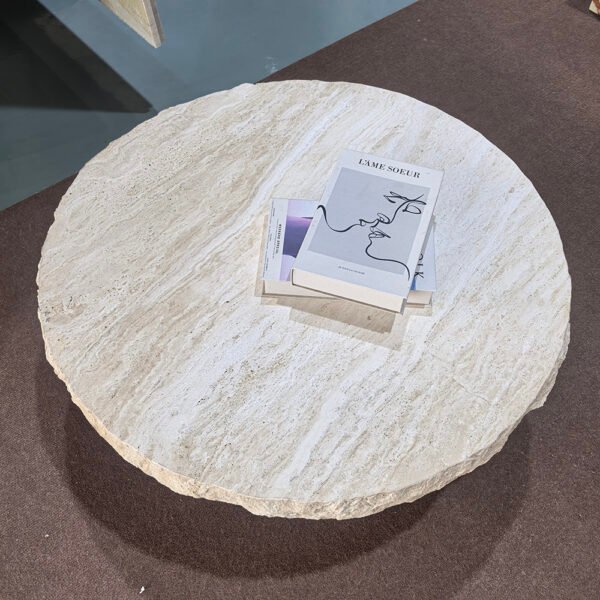 Natural Style Chiseled-Edge Thickened Beige Travertine Coffee Table