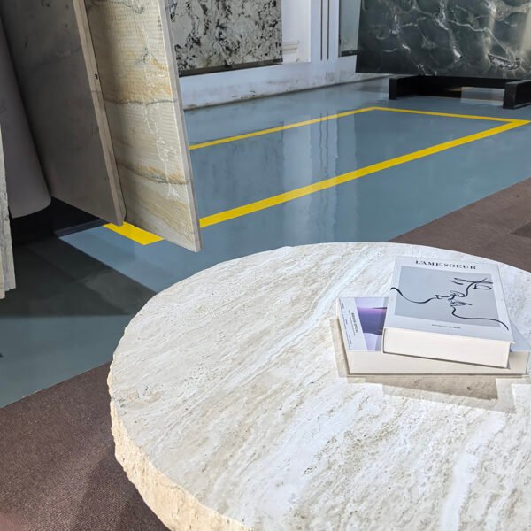 Natural Style Chiseled-Edge Thickened Beige Travertine Coffee Table