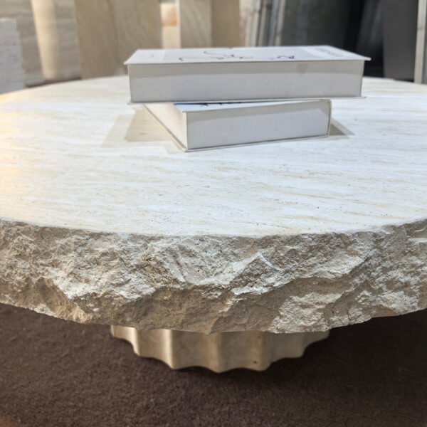 Natural Style Chiseled-Edge Thickened Beige Travertine Coffee Table