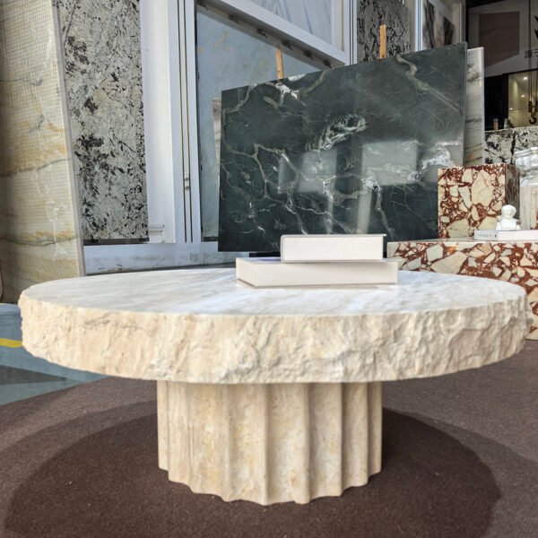 Natural Style Chiseled-Edge Thickened Beige Travertine Coffee Table