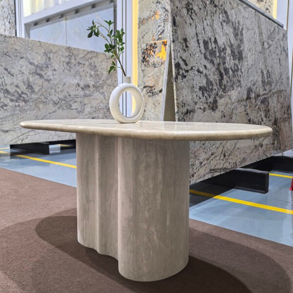Elegant Style Living Room Nordic Oval White Travertine Dining Table