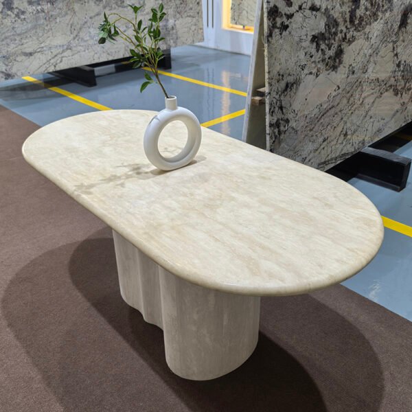 Elegant Style Living Room Nordic Oval White Travertine Dining Table