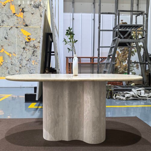 Elegant Style Living Room Nordic Oval White Travertine Dining Table
