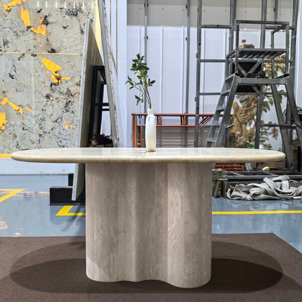 Elegant Style Living Room Nordic Oval White Travertine Dining Table
