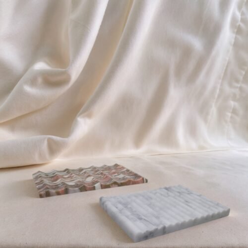 Home Decor Art Carrara White/Red Marble Wave Tray