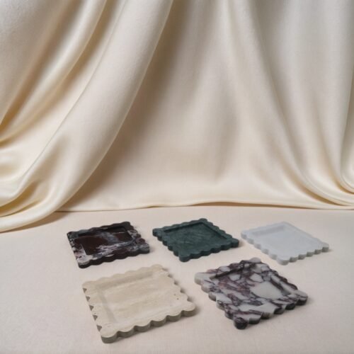Home Decor Wavy Edge Carrara/Emerald Marble/Travertine Square Tray